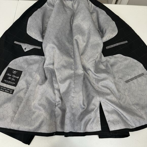 Nick Graham Mens Blazer 38S Black Windowpane New York Cut Modern Fit Sport Coat - Picture 10 of 12